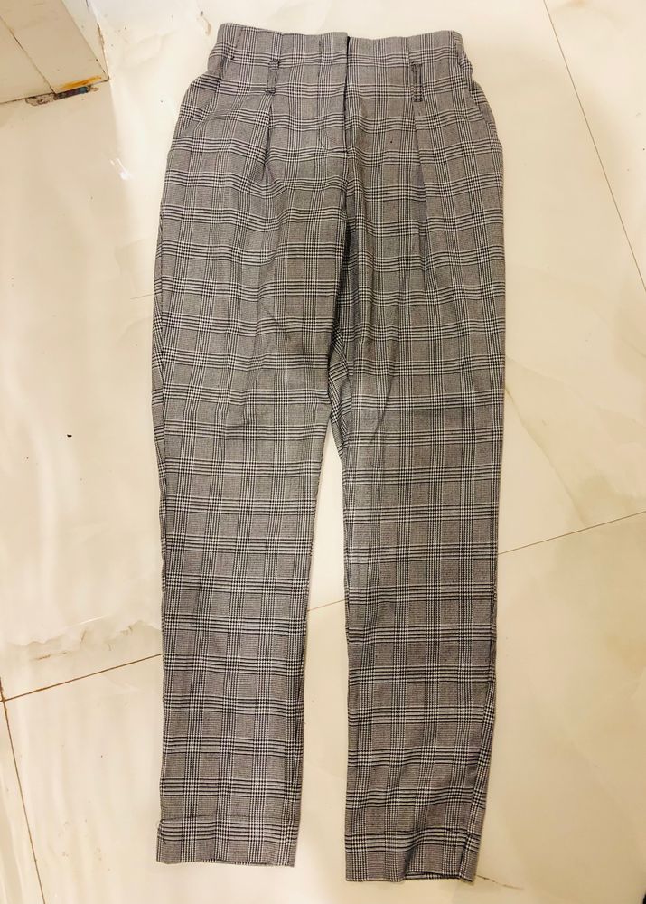 High-Waisted Plaid Trousers