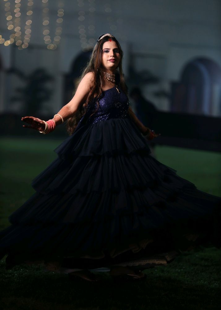 Navy Blue Tulle Ruffle Gown