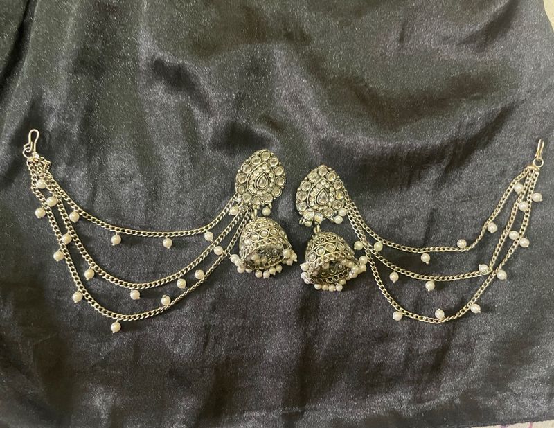 Earrings with Hair Chain