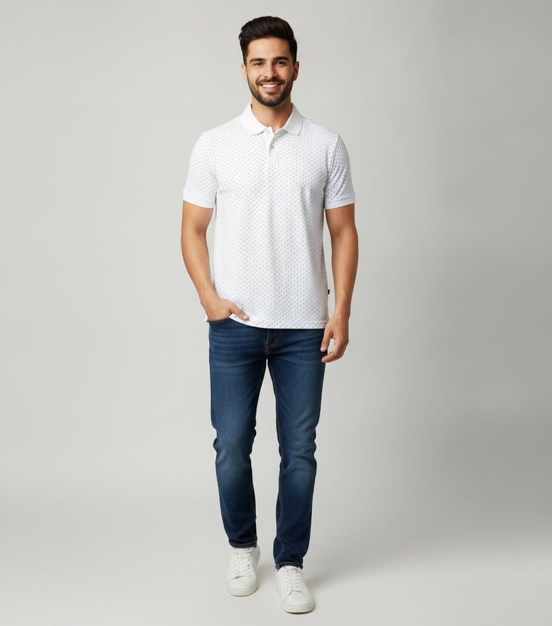 Allen Solly Men's White Printed Polo T-Shirt