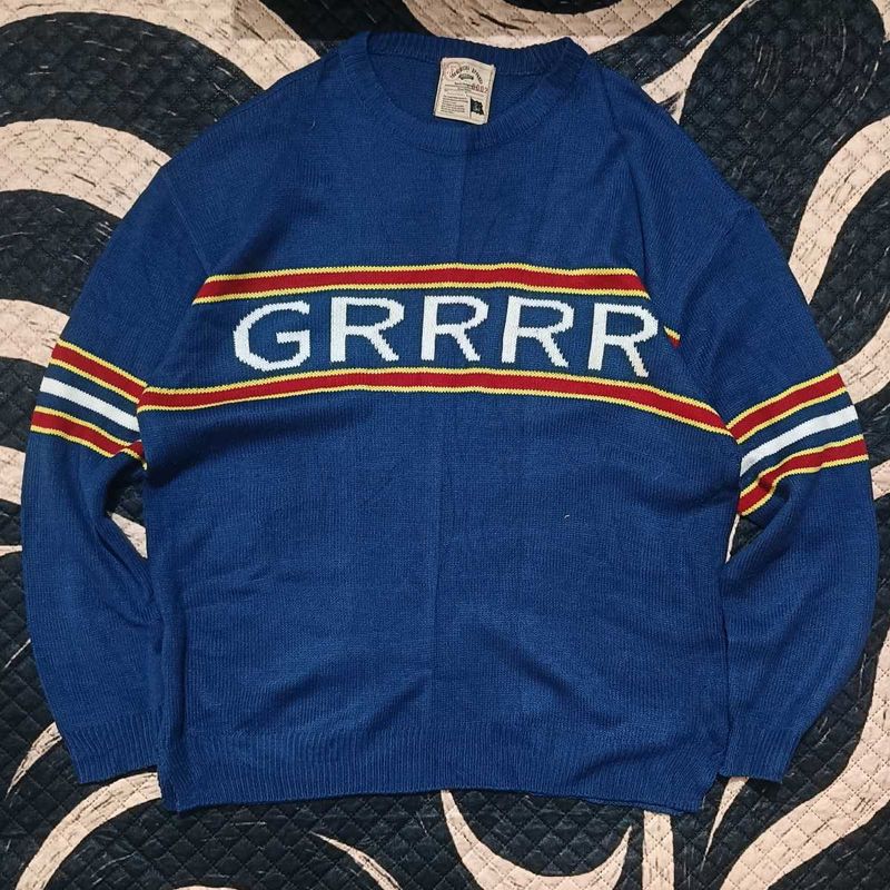 Blue 'GRRR' Graphic Knit Sweater