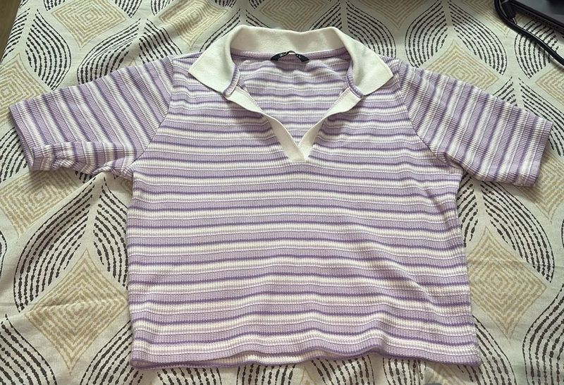 Striped Cropped Polo Shirt