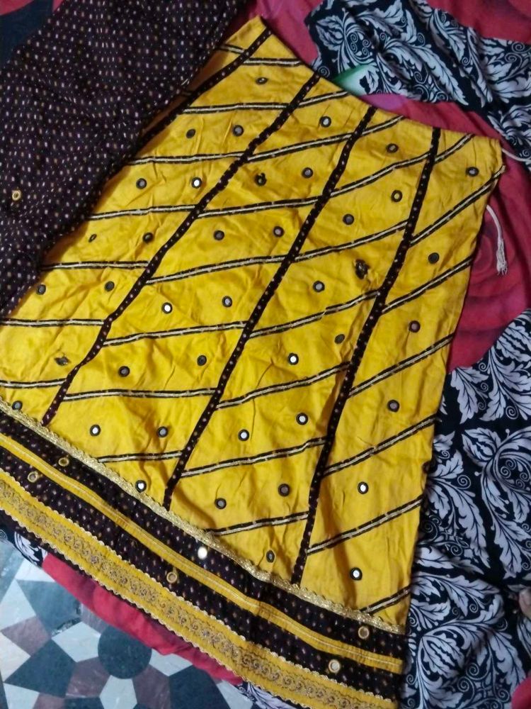 Yellow Lehenga Choli with Mirror Work and dupatta