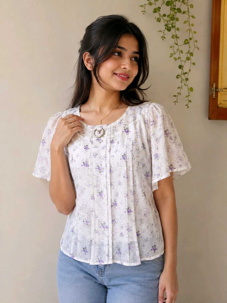 Chic Floral Print Puff Sleeve Top