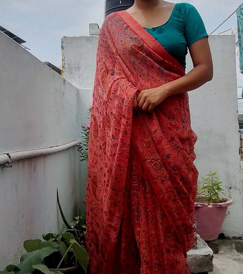 Beautiful Printed Red Saree