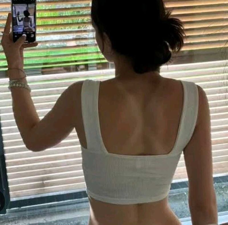 White Ribbed shiny h&amp;m Crop Top