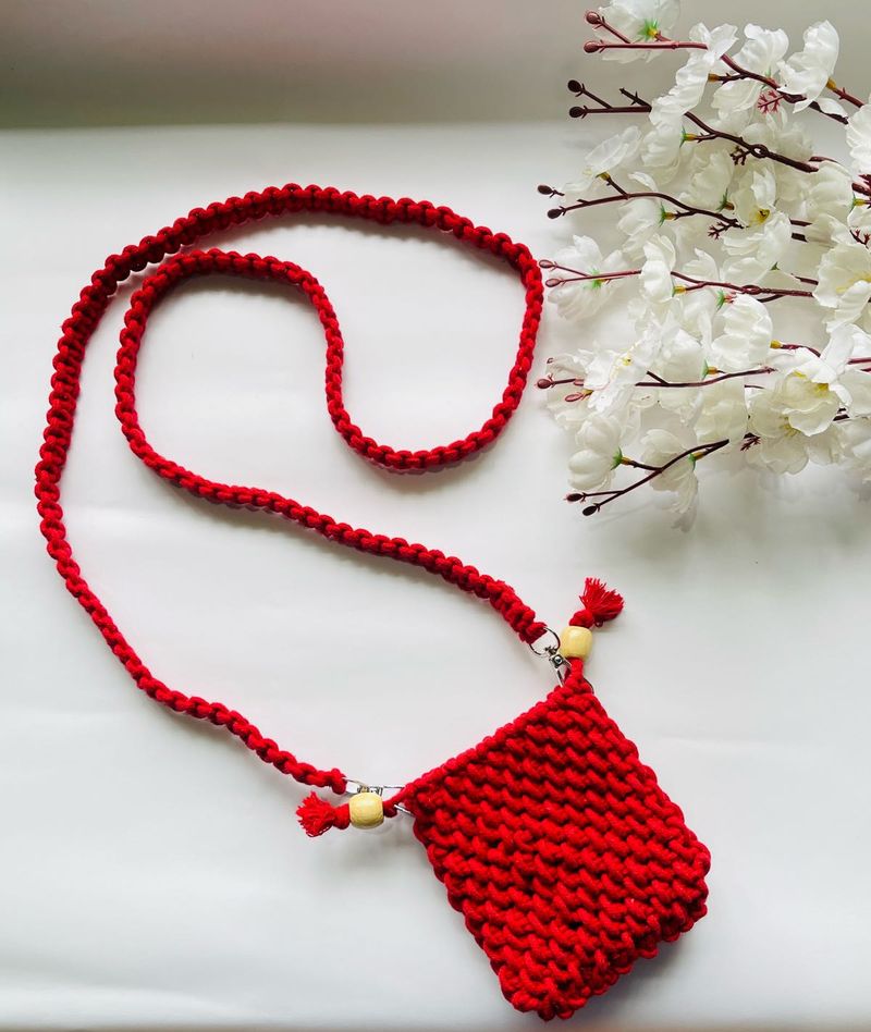 macrame red sling bag