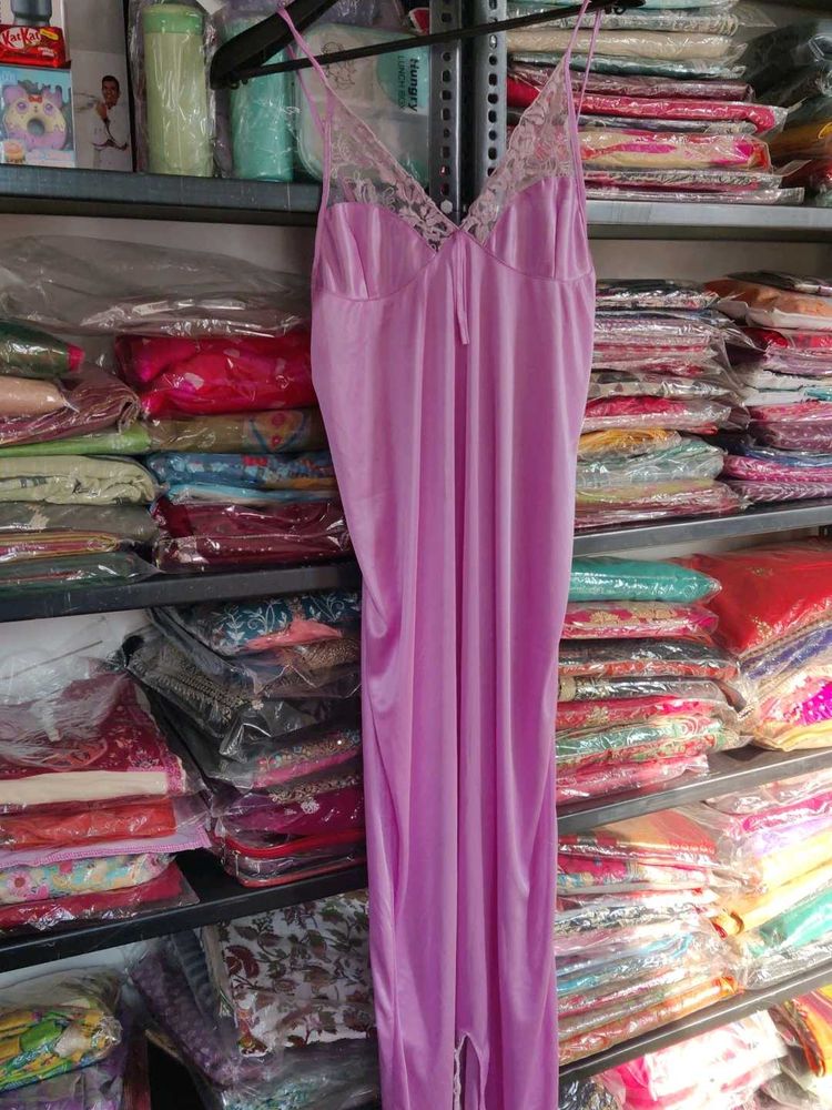 Lace Trimmed Satin Nightgown