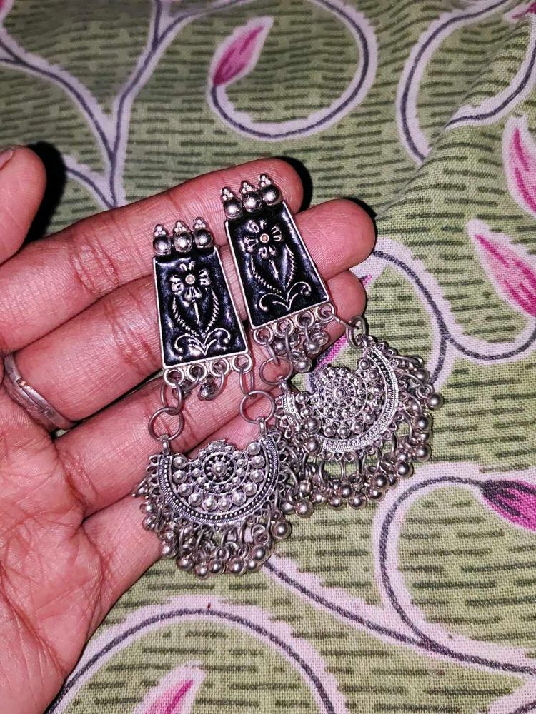 Oxidised Silver Jhumka Earrings