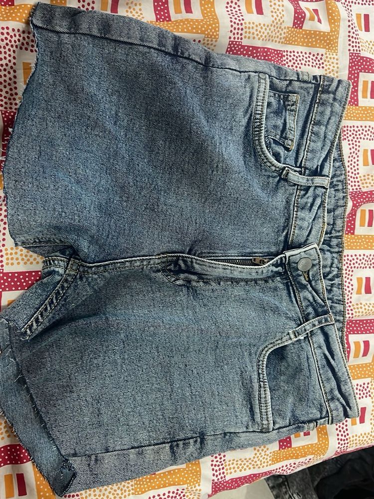 Blue Denim Rolled Hem Shorts