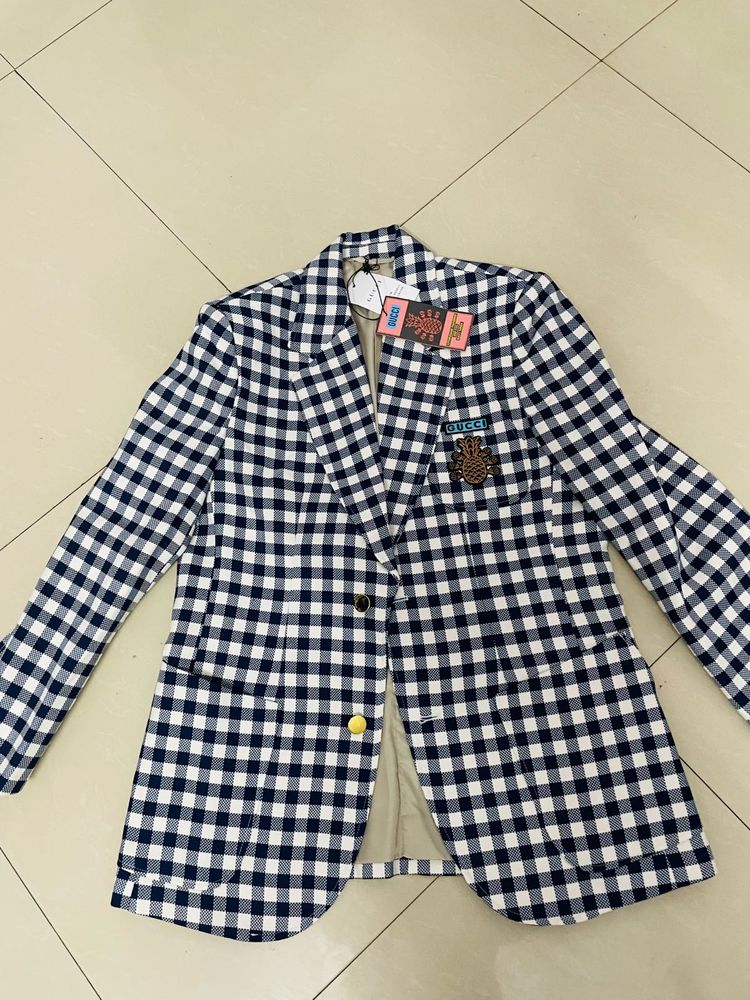 Chic Gingham Blazer Jacket