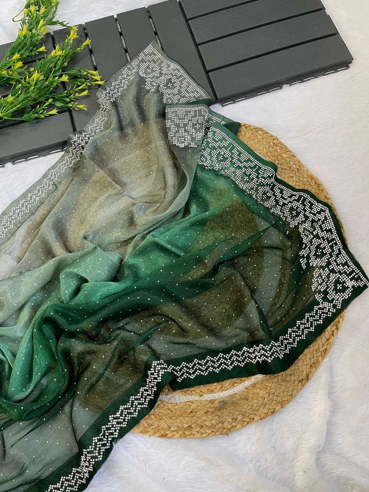 Stunning Embellished Ombre Green Saree