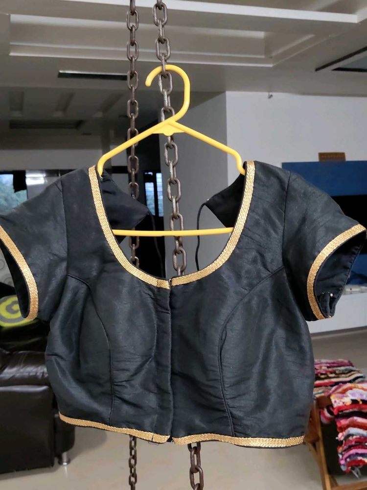 Black &amp; Gold Trim Blouse 1taim Wear Marjin Availab