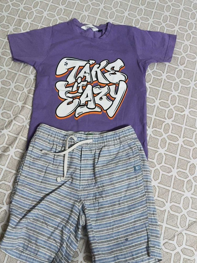 Purple 'Take It Easy' Graphic T-Shirt &amp; Striped Sh