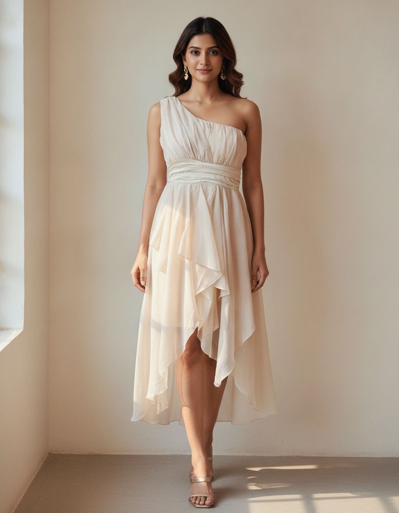 Koovs OffWhite One Shoulder Dress