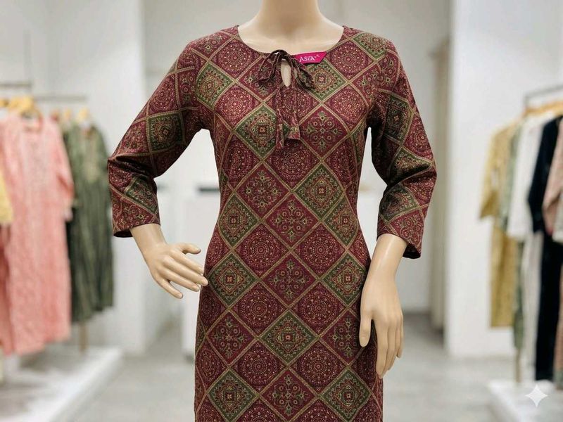 Maroon Printed Kurta and Palazzo Set-XL