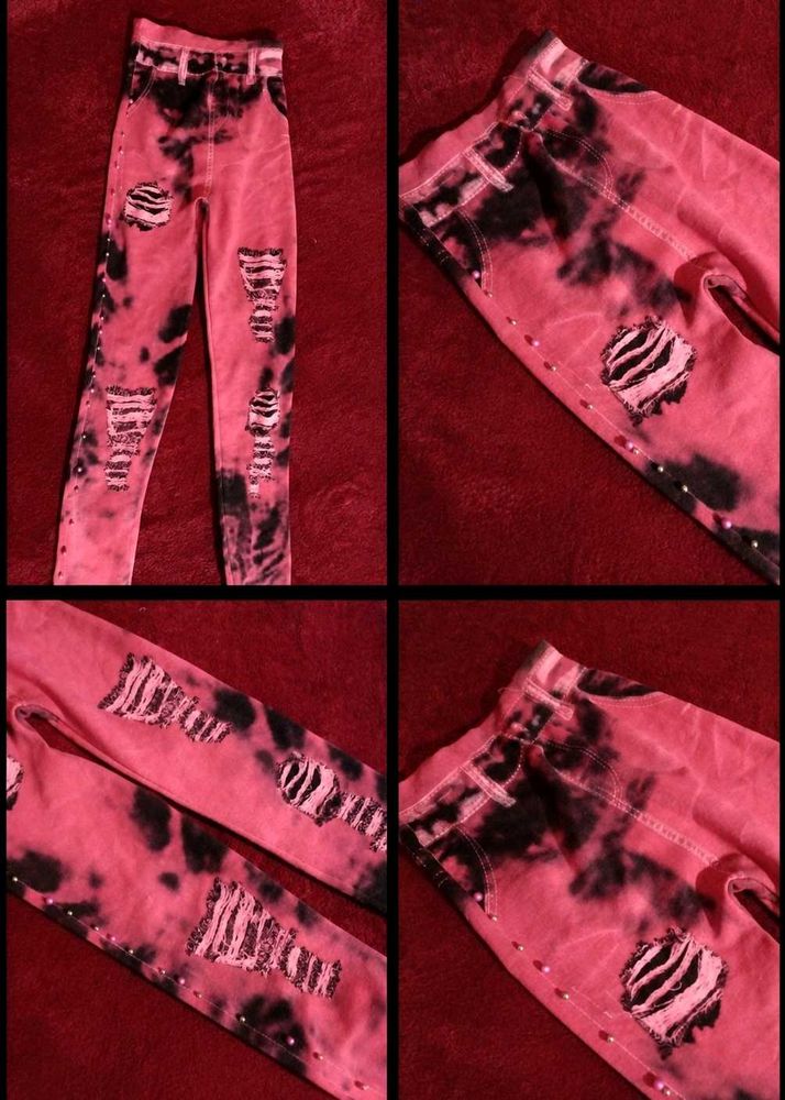 Edgy Pink Tie-Dye Distressed Jeans