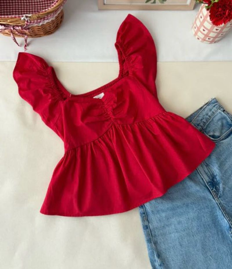 Red cotton peplum top (brand new)