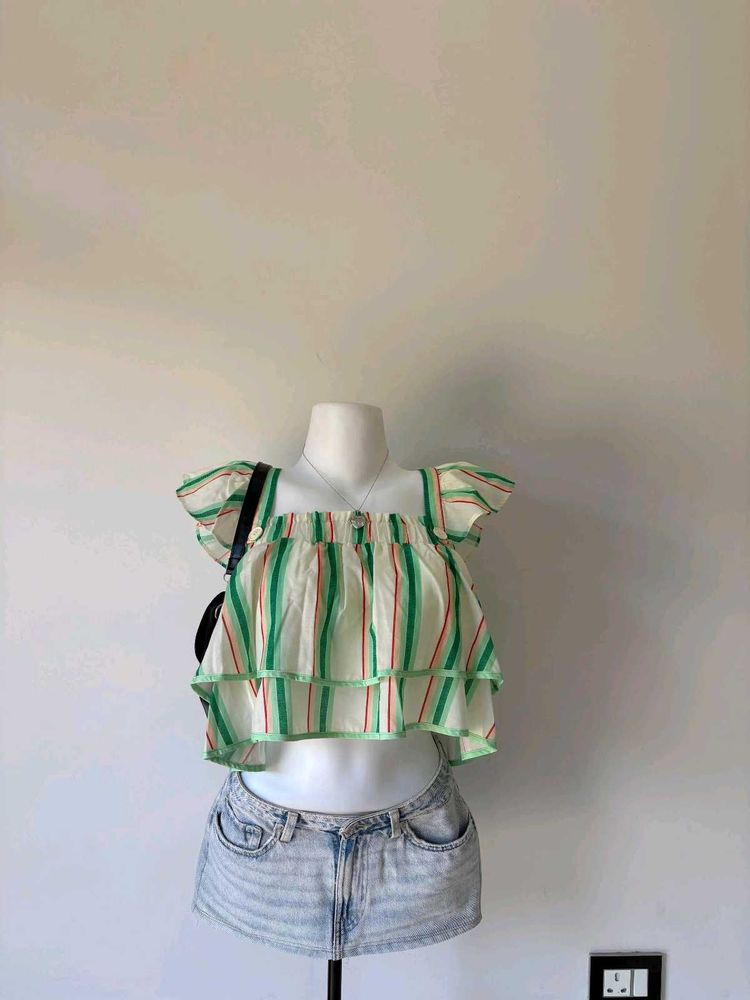 Striped Cropped Off-Shoulder Top