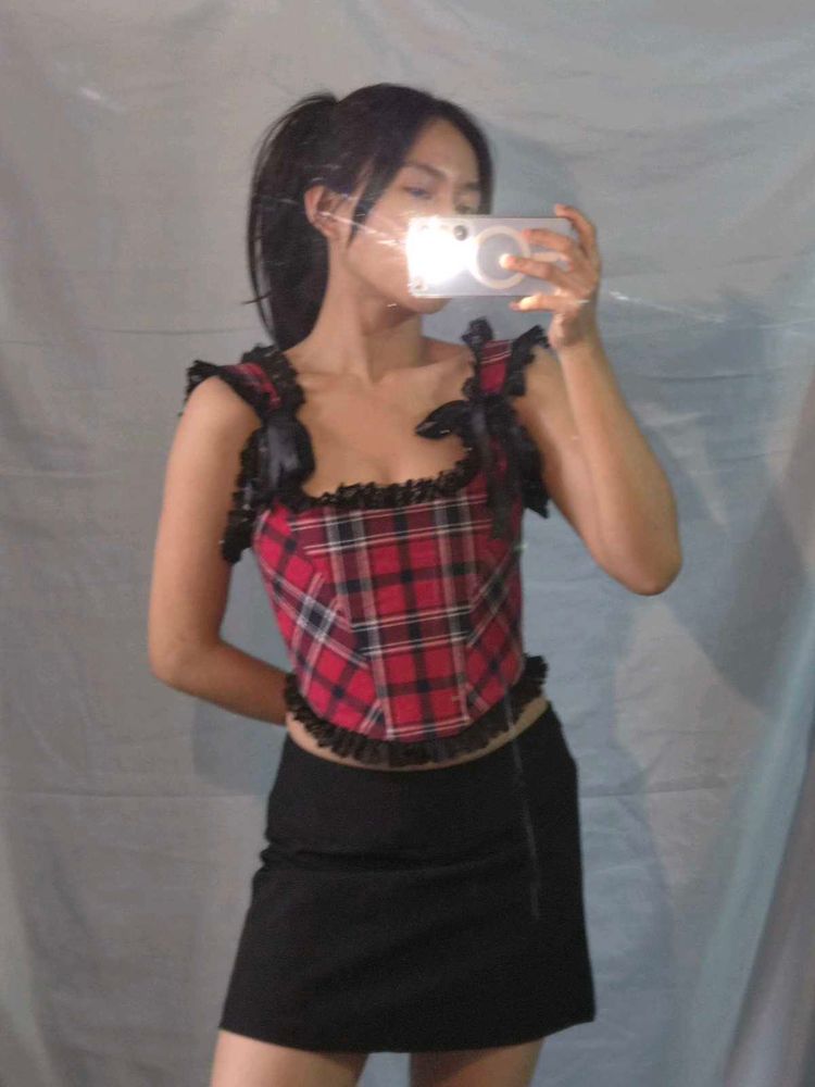 Red Plaid Corset Top