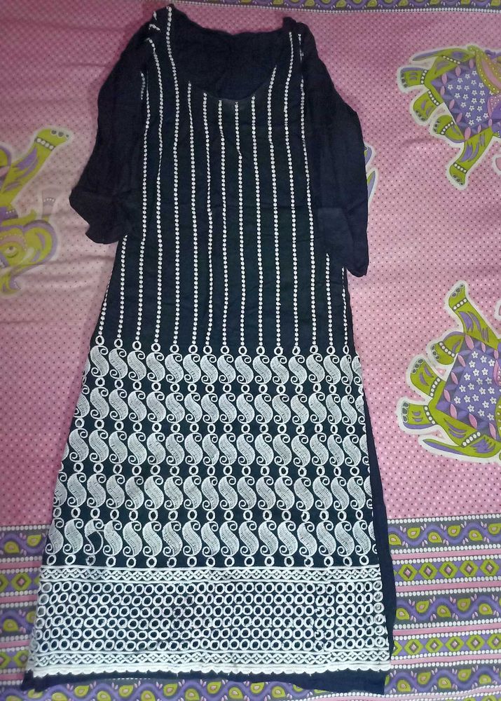 Stylish Black Kurta with White Embroidery