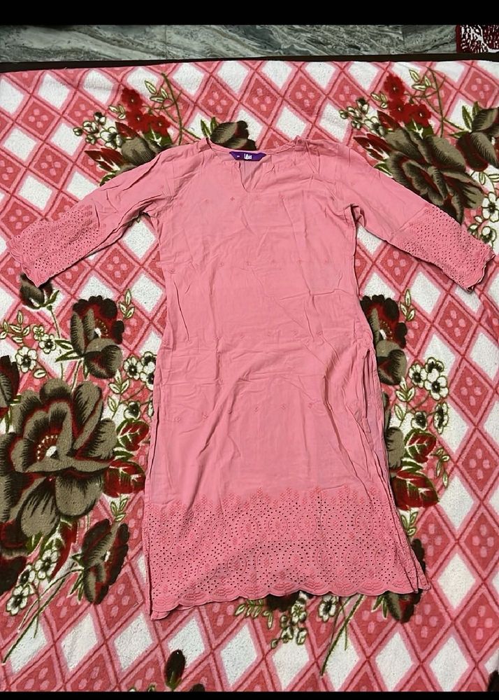 Pink Cotton Chikankari Kurta