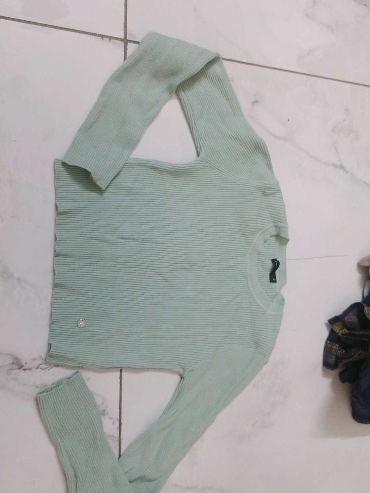 Light Green Ribbed Knit Sweater