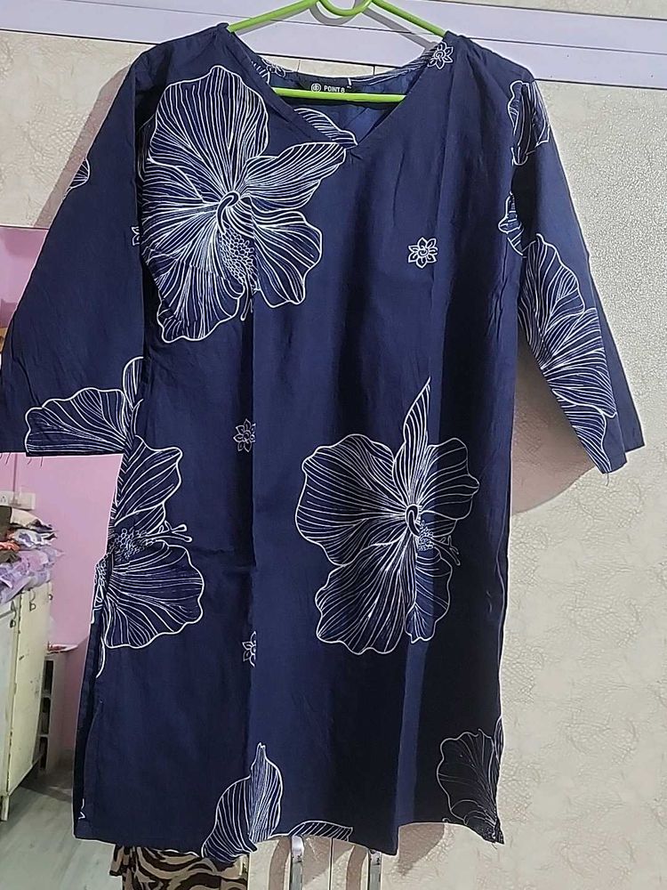 Stylish Blue Kurta with White Floral Print