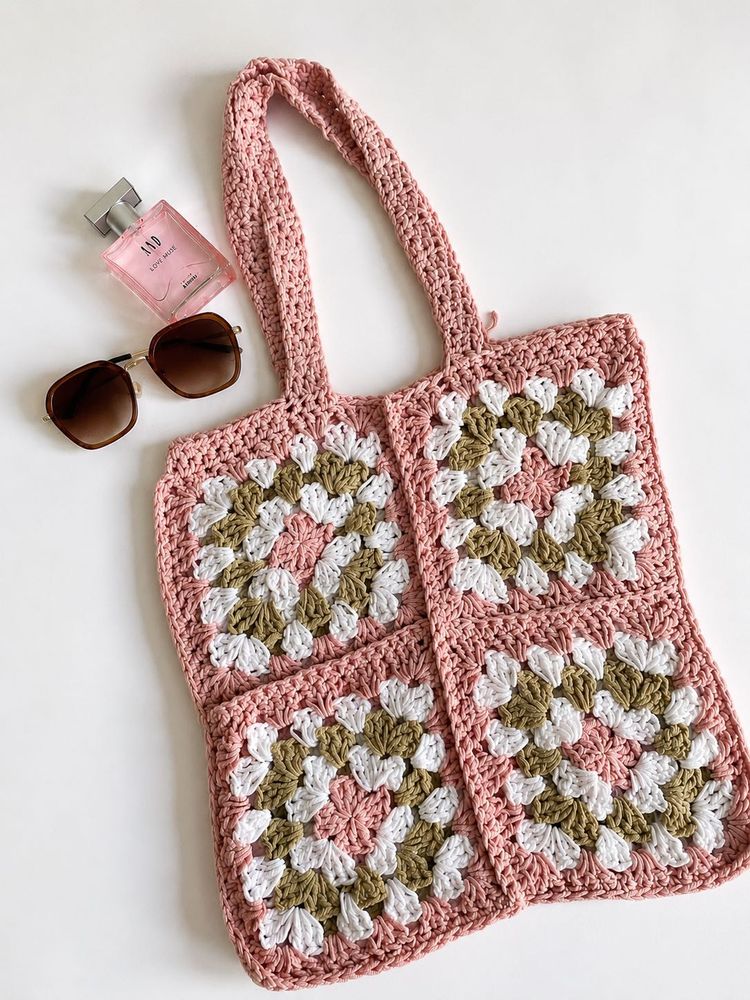 Crocheted Granny Square Tote Bag