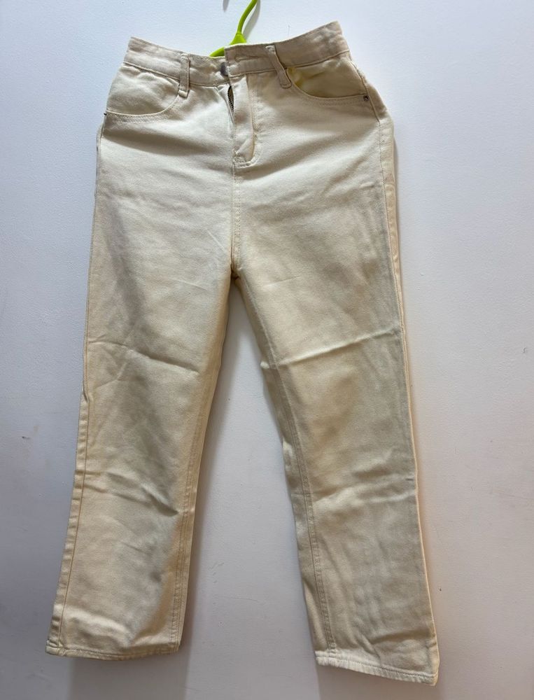 URBANIC Cream Wide Leg Jeans