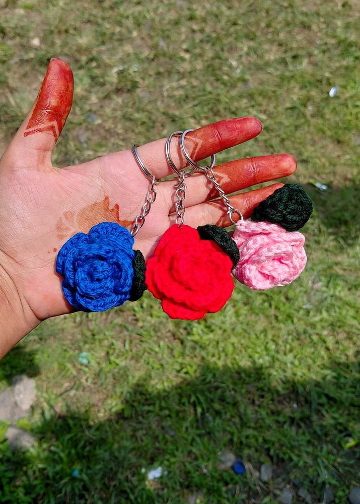 Handmade Rose Keychains (Set of 3)