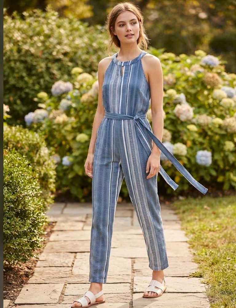 Chic Blue Striped Jumpsuit