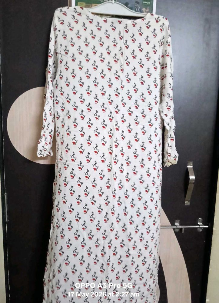 White Kurta with Floral Print