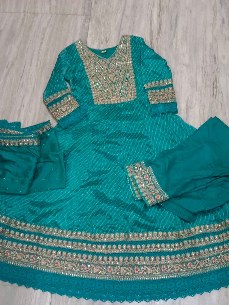 anarkali organza tissue suit