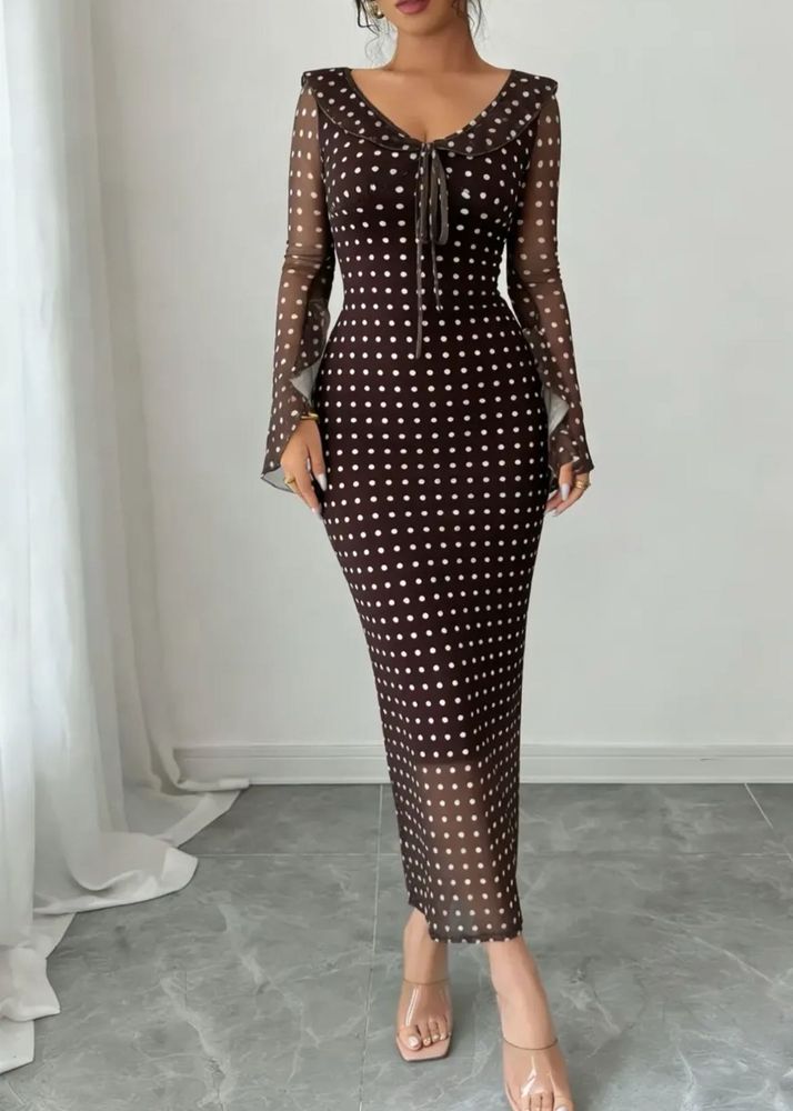 Chic Polka Dot Mesh Midi Dress