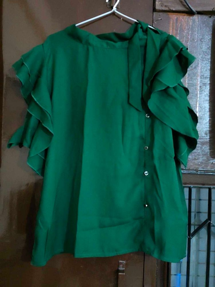 Emerald Green Ruffle Blouse