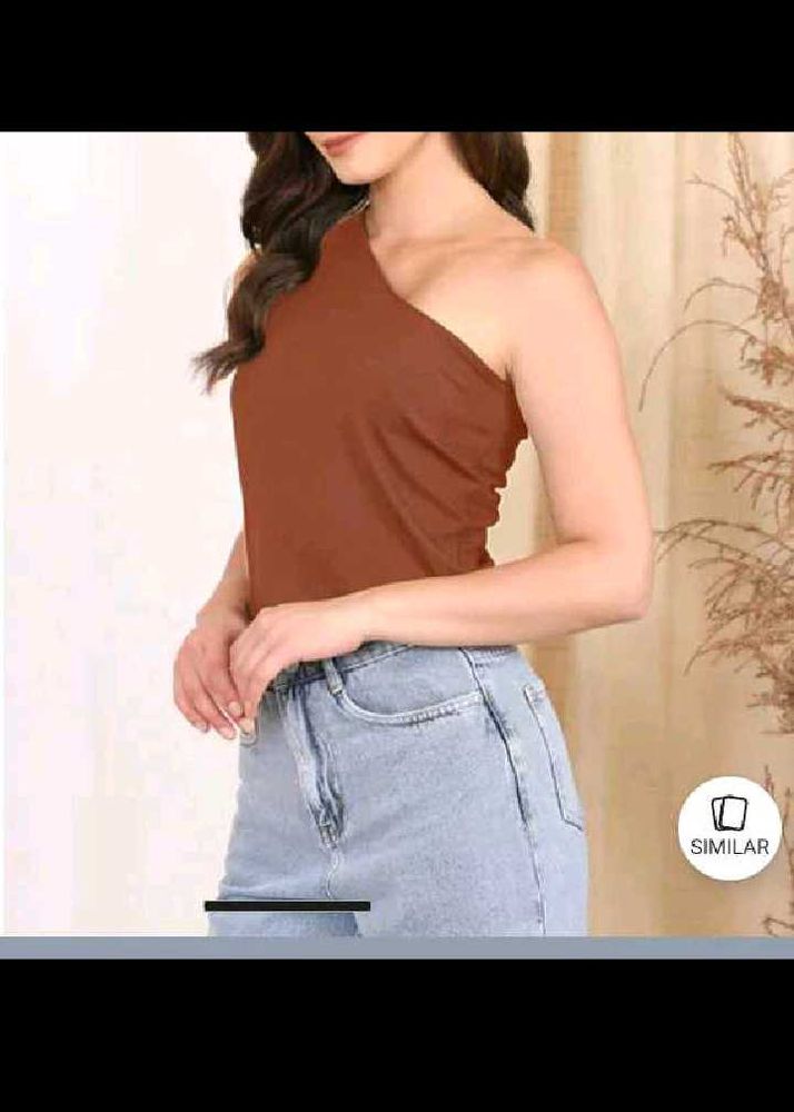 S size Brown One-Shoulder Top