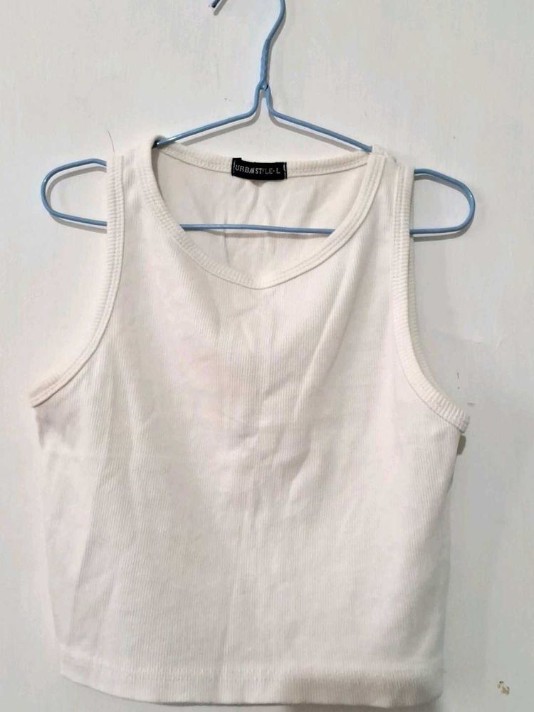 White Ribbed Cropped Tank Top