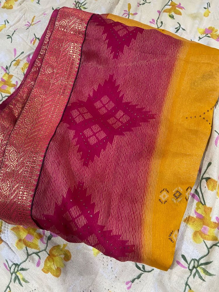 Vibrant Pink &amp; Yellow Saree