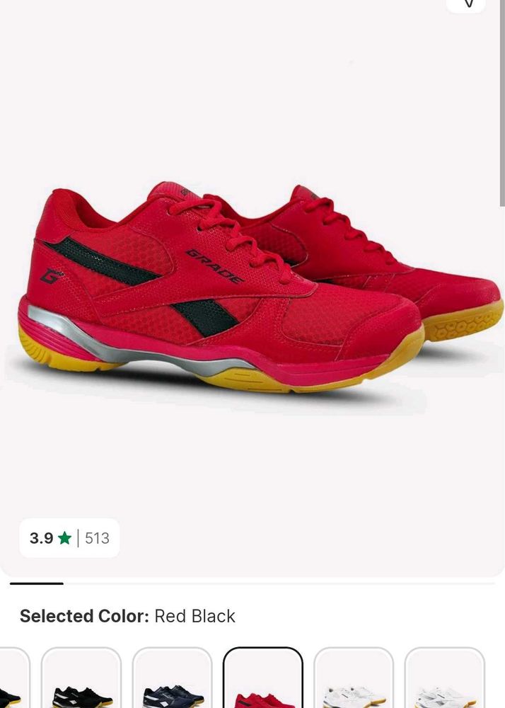 Grade WINNER Badminton Shoes For Men (Red, Black,
