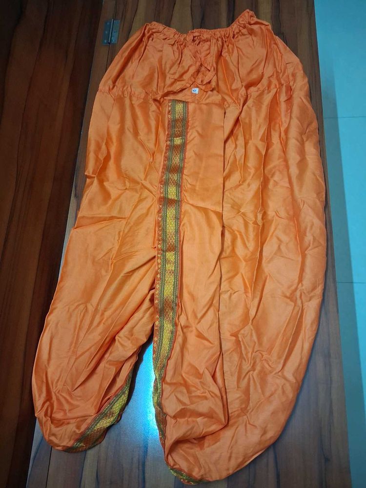 Orange Dhoti with Golden Border