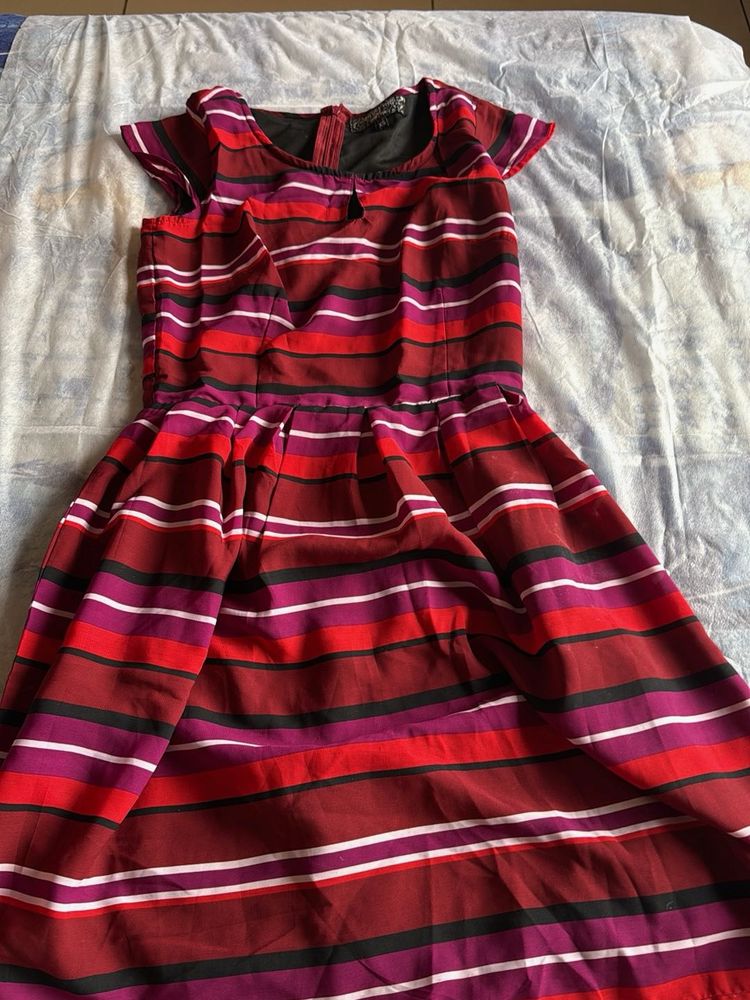 Vibrant Striped Fit &amp; Flare Dress