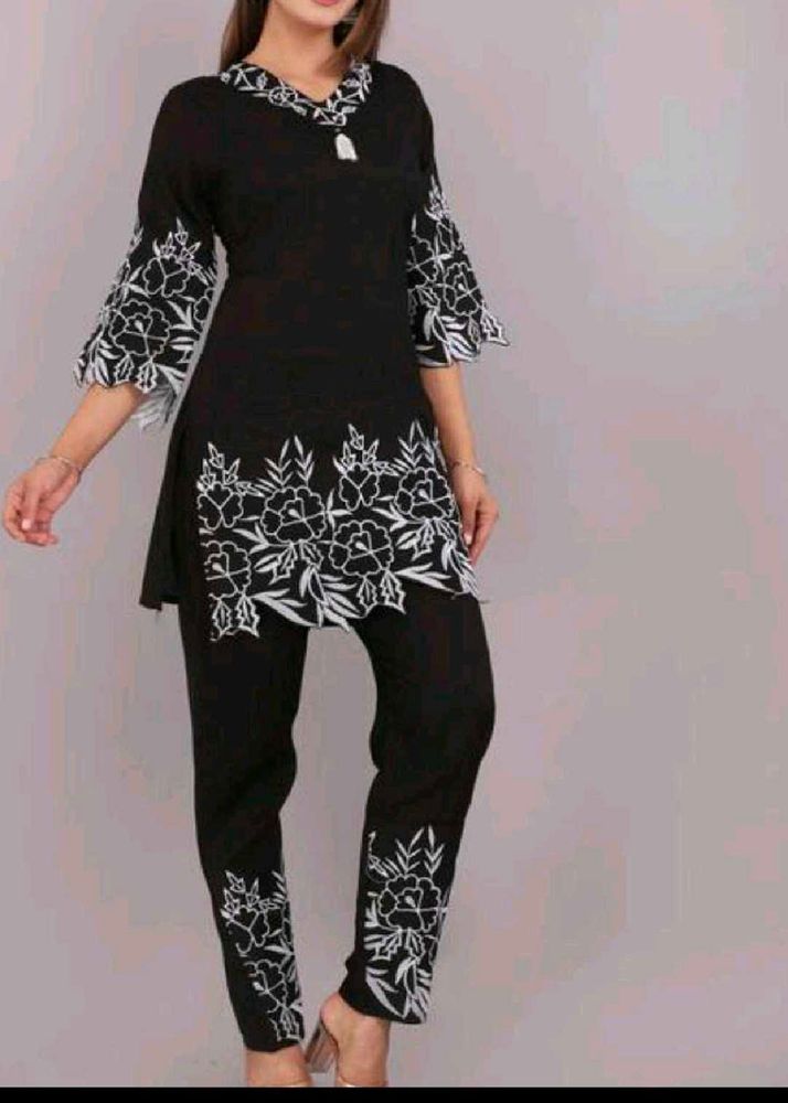 Black Embroidered Kurti Set