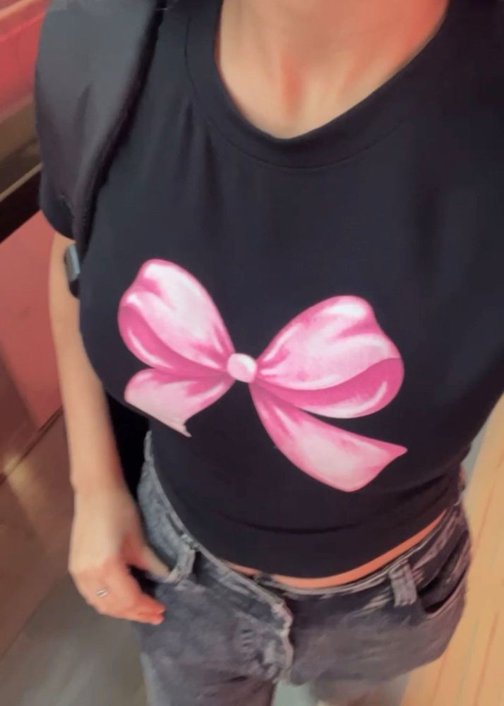 Cute Black T-Shirt with Pink Bow
