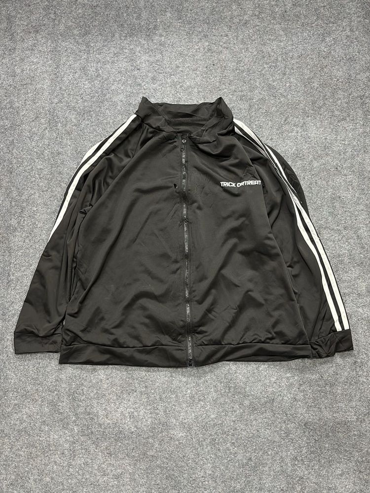 Black Track Jacket with White Stripes