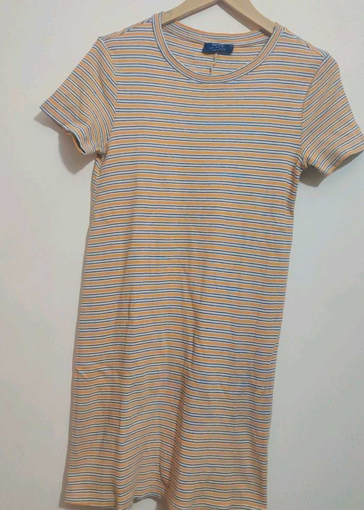 Yellow Striped Casual Dress For 34 Bust
