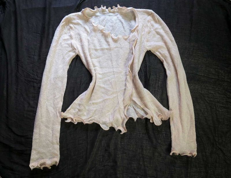Sheer Ruffle Trim Sweater Top