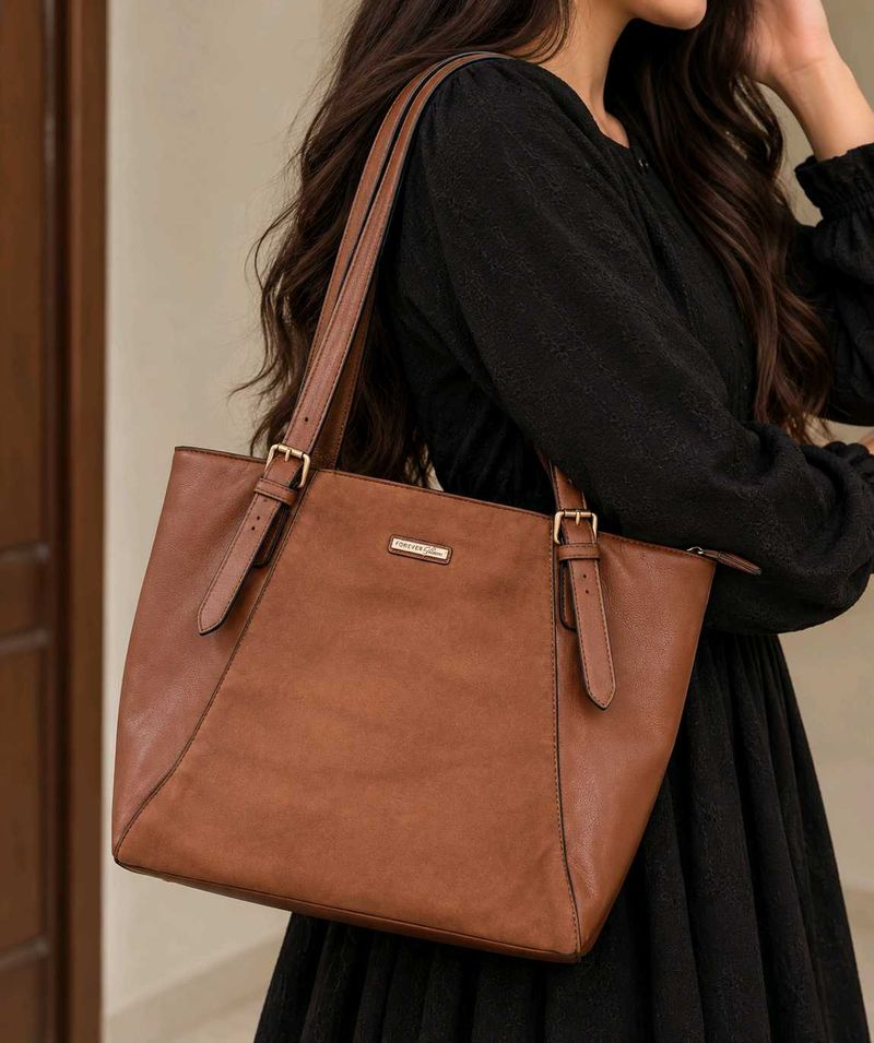 Chic Brown Faux Leather Shoulder Bag