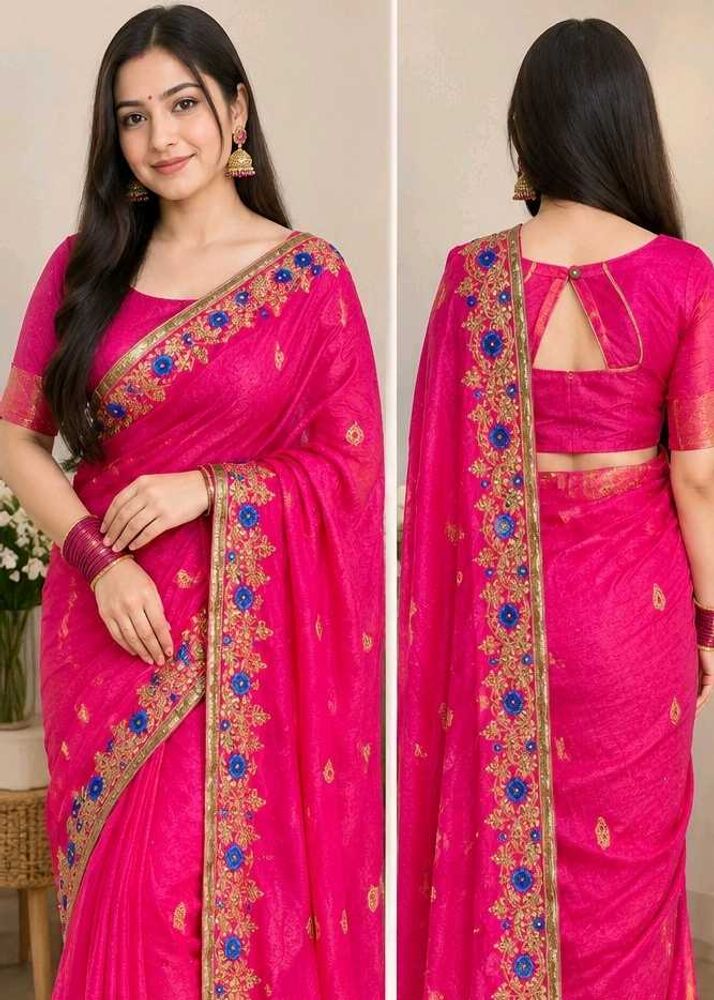 Vibrant Pink Embroidered Saree with Blouse
