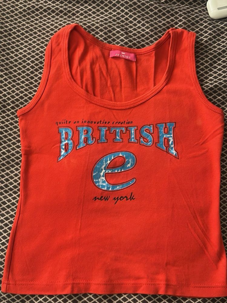 Bright Red "BRITISH e new york" Tank Top